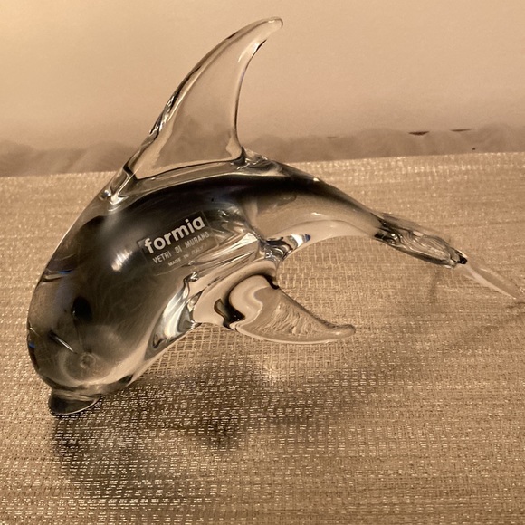 FORMIA MURANO Hand Blown Glass Shades of Grey Dolphin Made in Italy - Picture 2 of 7